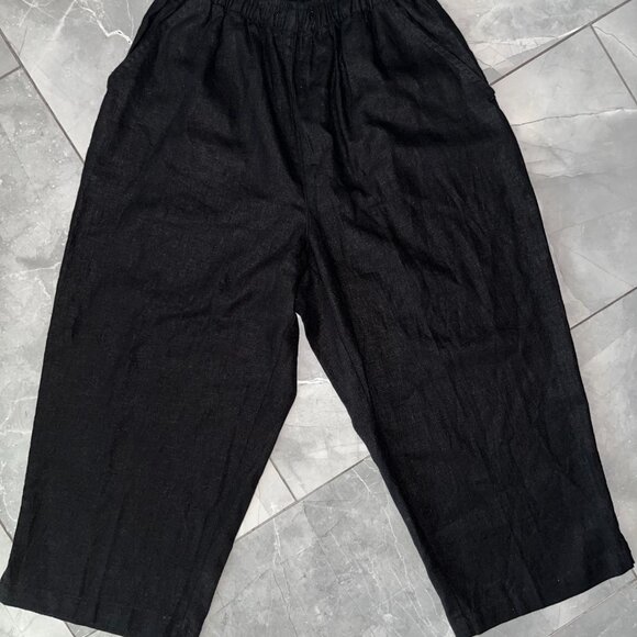 Black Linen Blend Culottes Petite - Picture 5 of 5
